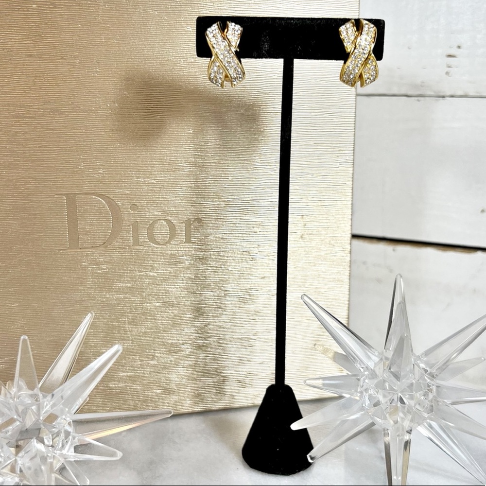 Christian Dior Gold Plated & Swarovski Crystal Clip-On Earrings